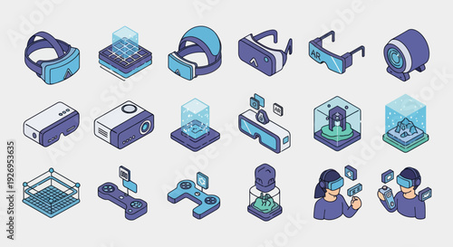 Virtual Reality Headset and Accessories Icons.