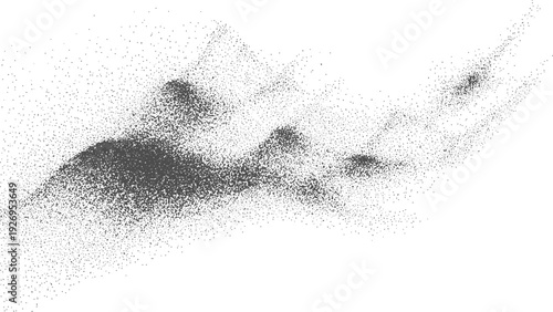 Minimal stipple noise cloud with fine particle dispersion and soft monochrome gradient, Black and white distress texture with rough grain and grunge overlay effect