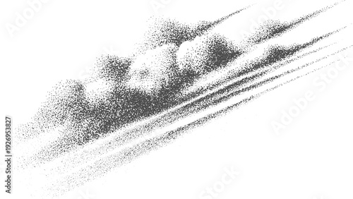 Monochrome speckled cloud background with irregular dot pattern and soft grain vector texture, Rough monochrome grain overlay with abstract grunge texture and dust effect
