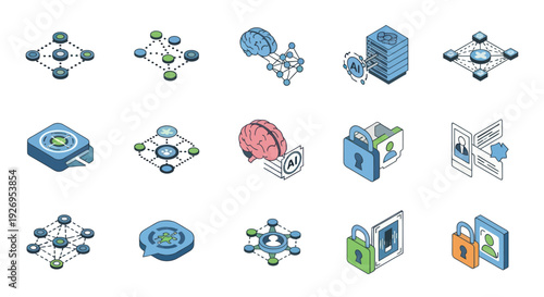 Collection of Various 3D Icons and Symbols.