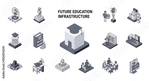 3D Isometric Education Infrastructure Models and Icons.