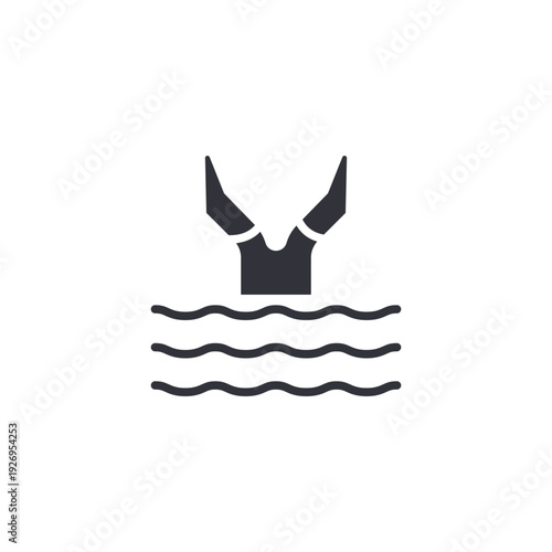 Diving silhouette icon symbolizing underwater movement, aquatic skill, and swimming sport performance concept.