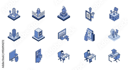 Collection of 3D Office Icons and Symbols.