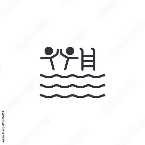 Swimmers near ladder icon representing pool safety, team training session, and recreational water activity environment.