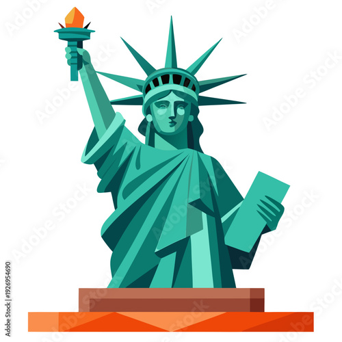 Statue of Liberty standing tall with torch and tablet in hand