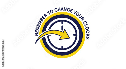 Daylight saving time reminder icon with clock and arrow