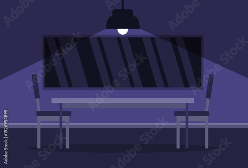 Empty interrogation room in flat style. Detention for crime suspect. Vector stock