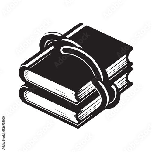 Pair of linked textbooks vector silhouette outline logo design concept illustration