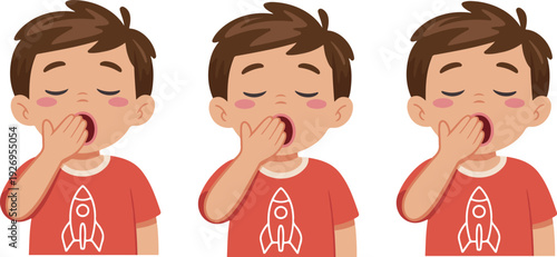 A simple cartoon illustration of a young boy yawning, drawn in a minimalist style with clean lines and solid colors.