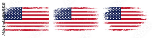 Three Grunge American Flags Waving with Faded Texture and Distressed Look