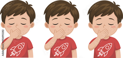 A simple cartoon illustration of a young boy yawning, drawn in a minimalist style with clean lines and solid colors.