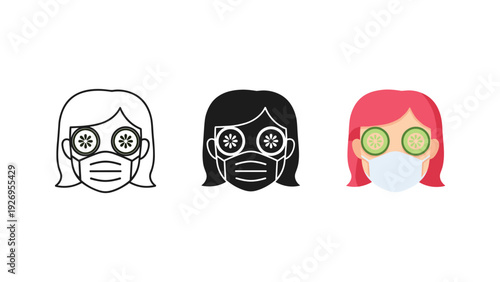 Three women face masks skincare beauty routine vector illustration minimalist line art self care