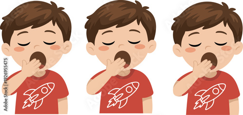 A simple cartoon illustration of a young boy yawning, drawn in a minimalist style with clean lines and solid colors.