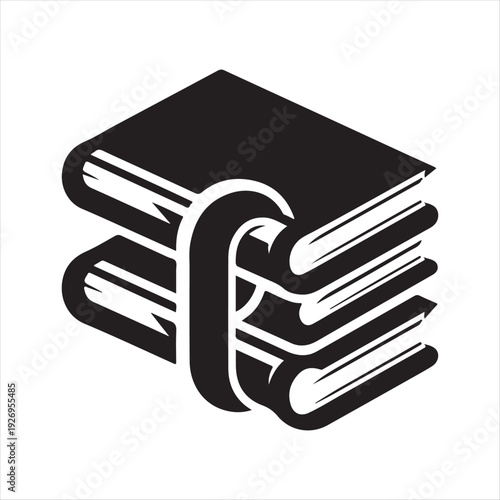 Pair of linked textbooks vector silhouette outline logo design concept illustration