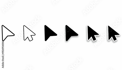 Dynamic collection of modern mouse pointer icons, featuring outline, solid, and shadowed arrow styles for intuitive digital navigation and responsive UI interaction