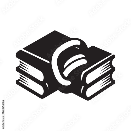 Pair of linked textbooks vector silhouette outline logo design concept illustration