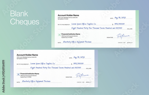 Blank Check Template for Business Cheque, Payment Slip & Voucher Layouts
