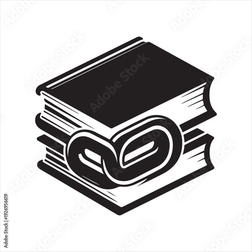 Pair of linked textbooks vector silhouette outline logo design concept illustration