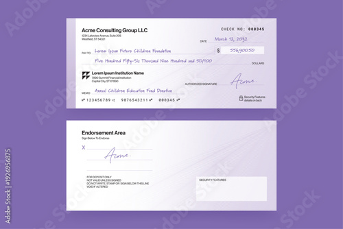 Blank Check Template, Business Bank Cheque Layout for Payments 