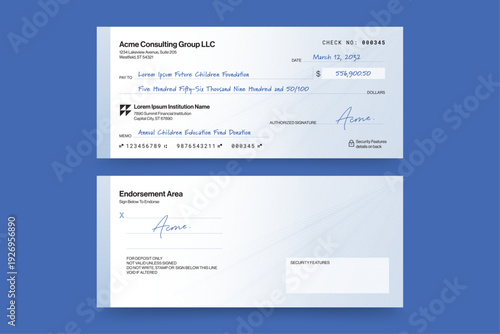 Blank Check Template, Business Bank Cheque Layout for Payments 