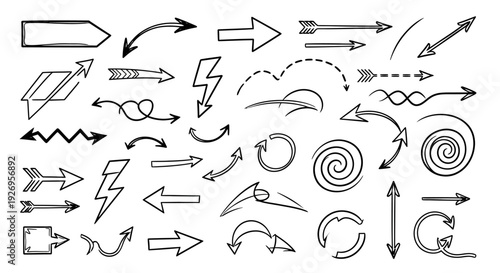 A collection of hand-drawn arrow icons representing direction and movement, perfect for graphic design and web development
