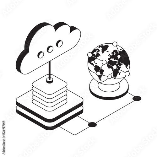 Global network connectivity concept with cloud earth and server stacks