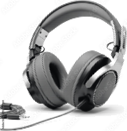 wallpaper backdrop halftone monochrome grayscale audio headphones equipment technology modern sound music