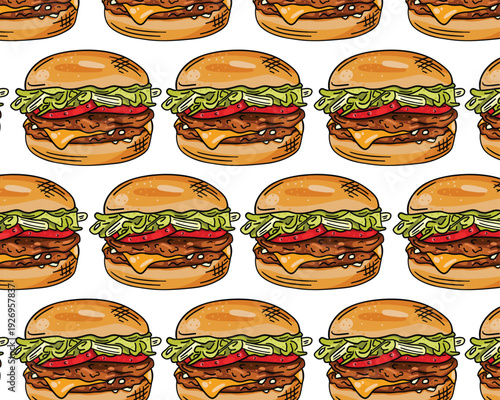 Cheeseburger seamless repeat pattern design in vector