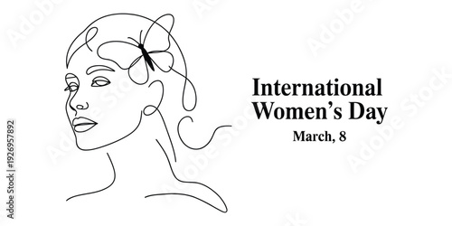 Minimalist line art woman with butterfly for international women's day