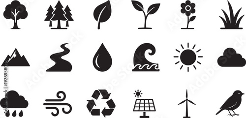 Ecosystem linear icon set. Editable EPS vector for environment, nature, and sustainability themes.