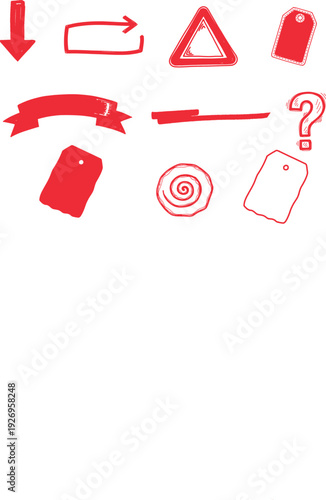 A collection of red traffic and informational symbols on a white background