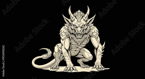 A menacing fantasy creature with horns and sharp claws.