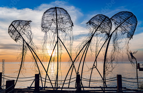 Obraz na płótnie Sunset Sanato Beach Club features surreal sculptures created specifically for a beach art installation on Phu Quoc Island, Vietnam