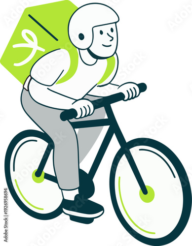 Bicycle Delivery Boy Riding Fast for Online Food and Parcel Courier Service Vector Illustration 