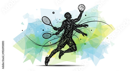 Dynamic Tennis Player in Action Silhouette Illustration.