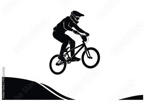 BMX rider silhouette vector. Extreme sport athlete jumping on a bicycle. Freestyle adventure and competition concept.