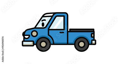 A charming simplistic cartoon illustration of a blue pickup truck with black outlines and wheels silhouette high quality professional detailed modern