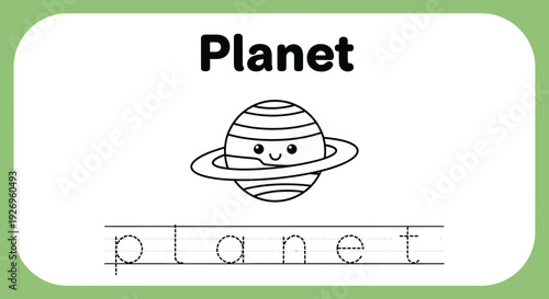 Planet tracing worksheet for kids. Space learning activity.