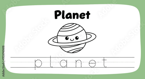 Planet tracing worksheet for kids. Space learning page.