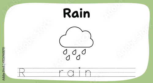Rain coloring page for kids, weather activity