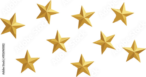 Golden 3D Star Icon Set Representing Rating, Achievement, and Quality for Digital Design