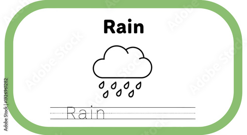 Rainy weather flashcard. Cloud and raindrops