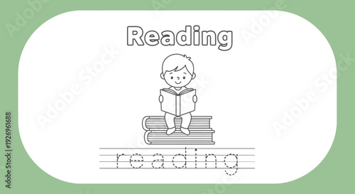 Reading time: Cute boy reading book on stack of books