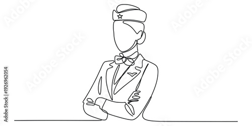 Professional flight attendant continuous line art illustration