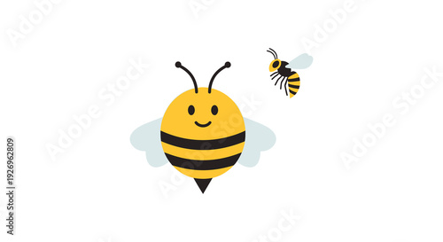 A cheerful yellow bee with black stripes flies near another bee presented as a distinct silhouette high quality professional detailed modern
