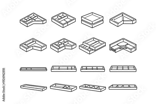 System storage silhouette icons insert functional stackable vector design icon drawer