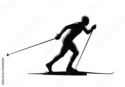 Cross-country skier silhouette icon. Dynamic person on skis with poles. Winter sport and endurance concept.