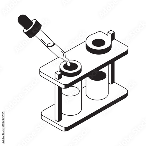 Isometric illustration of a pipette dispensing liquid into a petri dish