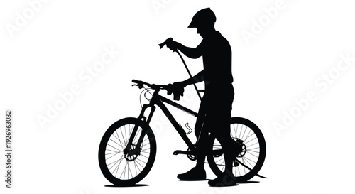 Cyclist and mountain bike silhouette vector illustration. Male rider with bicycle. Sport, outdoor activity, and fitness concept.