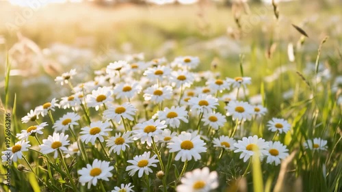 Beautiful White Blooming Chamomile Flowers in a Sunny Summer Meadow